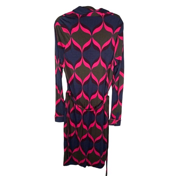 Boden stretch jersey knit Geometric print Button up Long Sleeve Shirt Dress belt - Picture 2 of 10